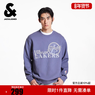 杰克琼斯冬男装圆领卫衣NBA联名湖人队字母刺绣图案时尚潮流