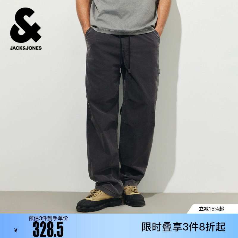 绫致杰克琼斯男装牛仔裤超阔系带插袋时尚百搭潮流日常个性裤子