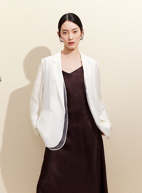 Vero Moda西服女2026夏季新款含莱赛尔桑蚕丝翻领无扣开襟上衣