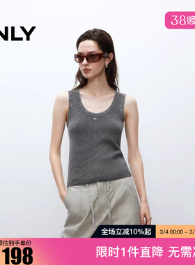 ONLY2025冬新款复古个性做旧磨白U领背心针织衫女|12533H008