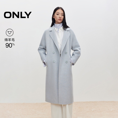 ONLY2025冬新款含绵羊毛双面呢外套中长款毛呢大衣女|12536U021