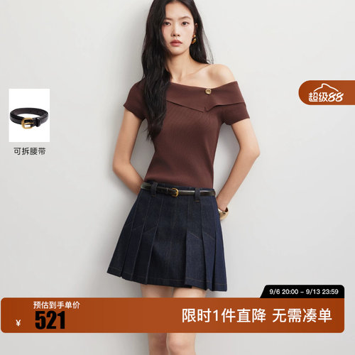 绫致Vero Moda半身裙2026秋季新款可拆腰带百褶A字牛仔短裙
