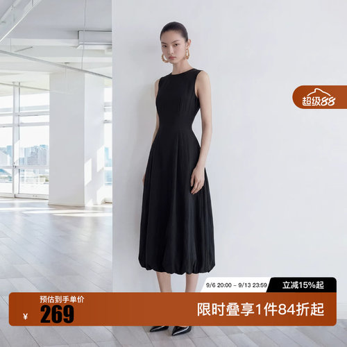 绫致ONLY2026夏季新款无袖裙子圆领长裙流畅A摆连衣裙女