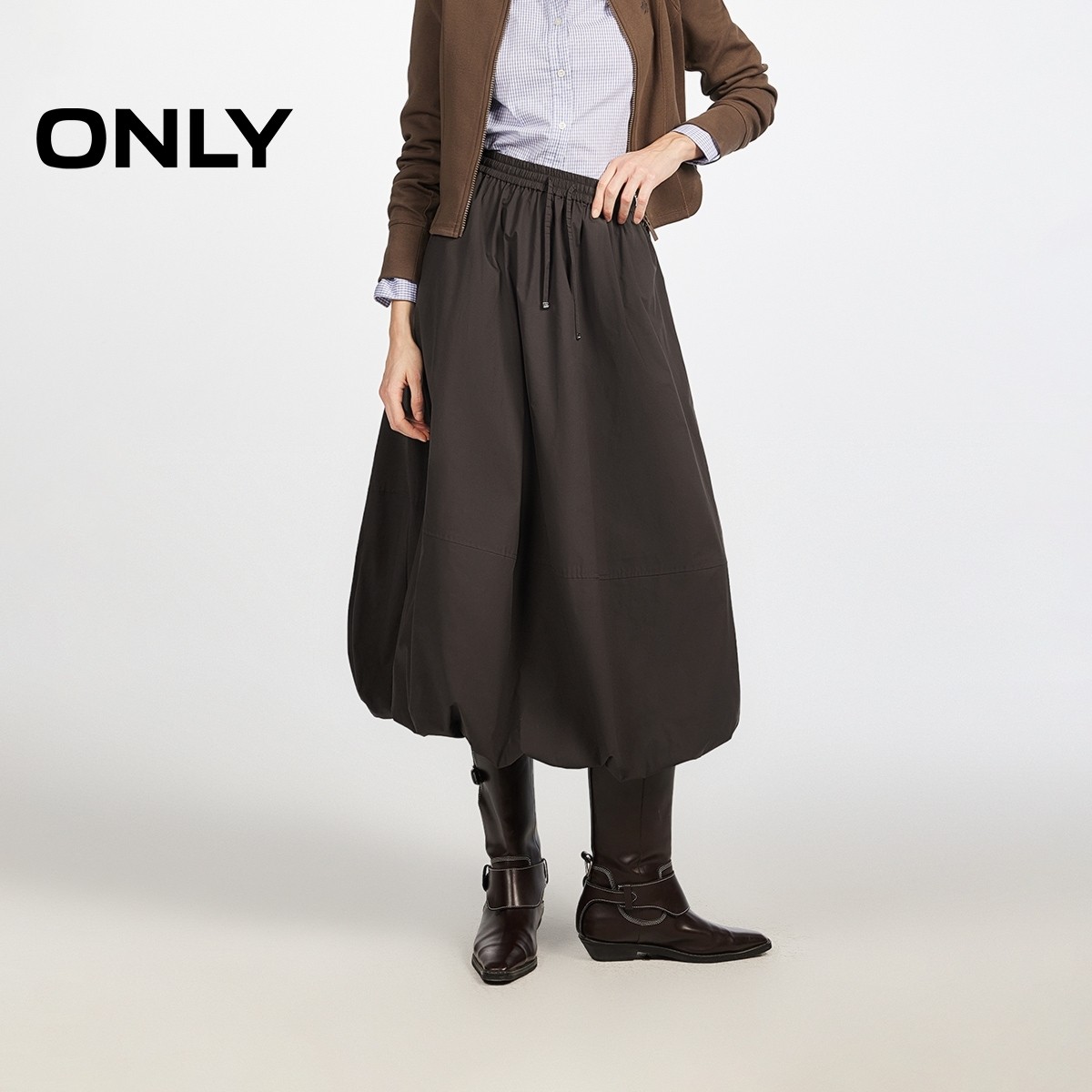 ONLY2026春季新款立体量感底摆弹力抽绳收腰半身裙女|126116023,女装/女士精品,半身裙,淘宝优惠券,粉丝福利购,淘宝优惠卷