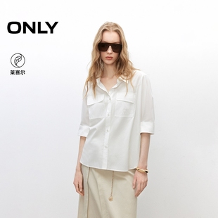 女 ONLY2025夏季 白衬衫 新款 12526W002 通勤简约纯色连肩翻领短袖