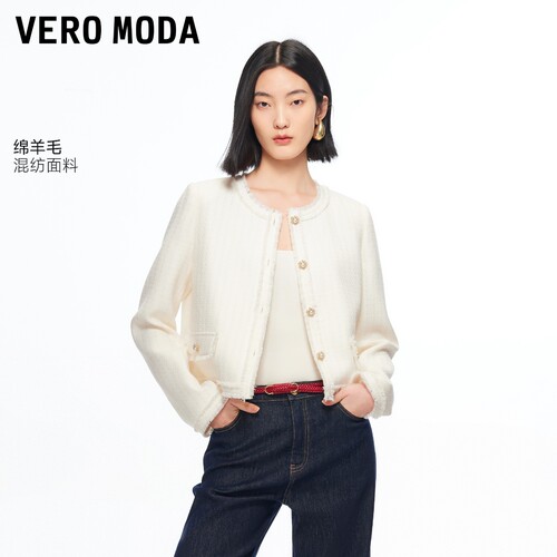 Vero Moda短外套2026春季新款假口袋流苏单排扣小香风外套
