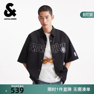 杰克琼斯男装 篮网队 衬衫 短袖 饰百搭宽松 字母装 NBA联名款