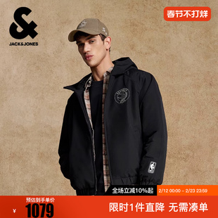 杰克琼斯春季棉服宽松连帽双头拉链NBA联名布鲁克林球队上衣潮