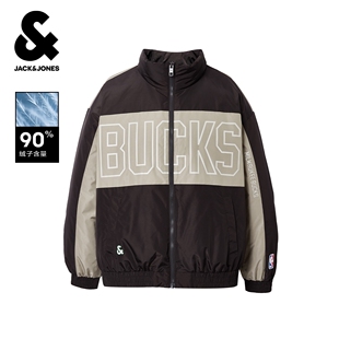 杰克琼斯NBA联名密尔沃基雄鹿队男装羽绒服春季宽松立领保暖外套