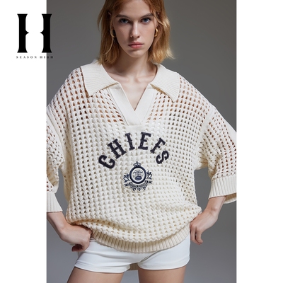 SEASONHIGH NFL联名堪萨斯城酋长队女冬款针织衫宽松镂空设计衣