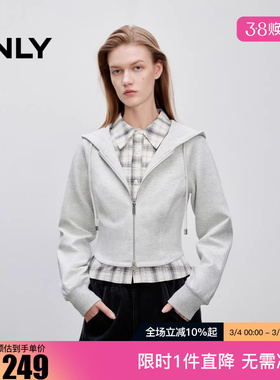 ONLY2025秋季新款舒适显瘦修身连帽插肩短款长袖卫衣女|12549R018