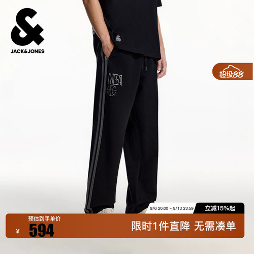 绫致杰克琼斯NBA联名款秋季精致刺绣运动裤潮时尚宽松休闲裤长裤