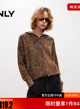 ONLY2025秋季新款连帽做旧印花拉链个性针织衫女|12543B013