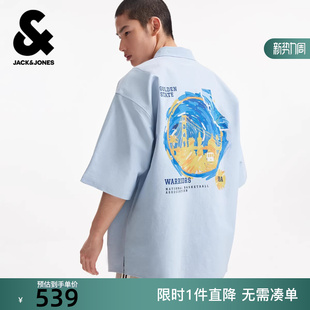 NBA联名勇士队 纯棉舒适图案装 杰克琼斯男装 衬衫 饰尖领 短袖
