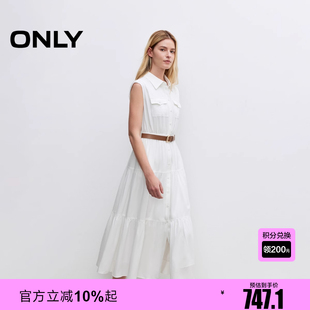 翻領(lǐng)蛋糕裙長裙連衣裙女 ONLY2025夏季 新款 純色無袖 125207064