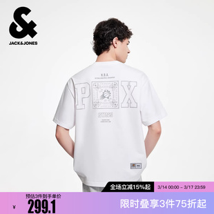 杰克琼斯男装冬新款NBA联名太阳队T恤纯棉潮流运动风短袖上衣
