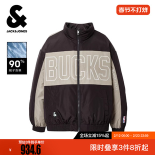 杰克琼斯NBA联名密尔沃基雄鹿队男装羽绒服春季宽松立领保暖外套
