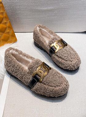 正品软底毛鞋女冬季外穿204新款懒人加绒豆豆4鞋2厚底棉鞋大毛码1