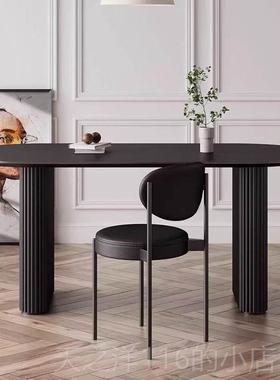 正品北欧轻奢实木餐桌黑色圆洽形家长桌现代用简约谈桌设椭计师办