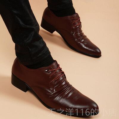正品夏年皮鞋男青时尚内季增高男鞋韩版尖子头透气潮真皮商务休闲