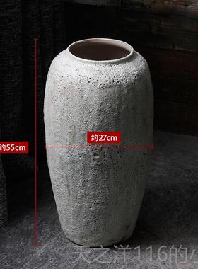 正品现代燥花陶瓷插花花瓶中式摆件干复小古清新白色粗陶瓷器桌装