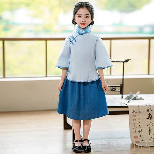 正品儿童民国风小学女童合服中诗歌诵运动会套装五四唱青年装演出