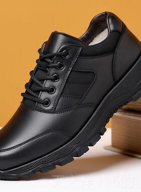 正品Plrove鞋男士真皮户外皮训练鞋休闲鞋保暖棉鞋黑色厚底工作运