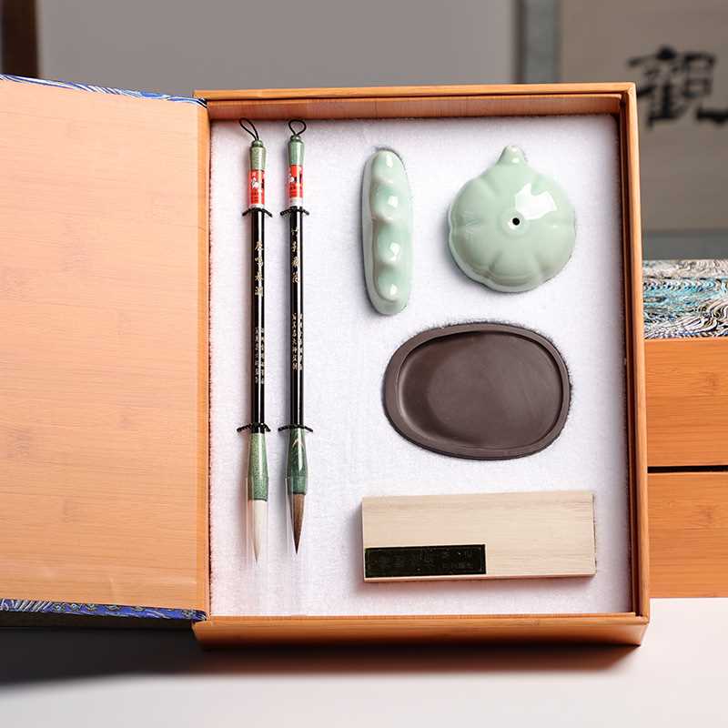 正品湖羊牌毛笔套装初学高档全套专业文房四宝礼盒文创精品笔墨纸