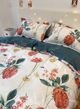 正品n套s北欧绿植纯棉笠四件式绿色芭蕉叶植物系全i棉被被罩床品