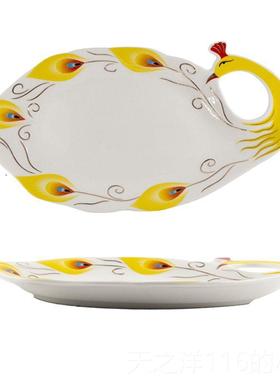 正品客孔雀水果果盘子欧式盘陶瓷托盘甜品蛋糖糕盘厅创意现代家用