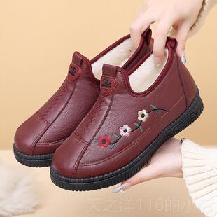 正品棉冬季防滑老北京鞋女老人布鞋加绒软中底老年妈妈鞋