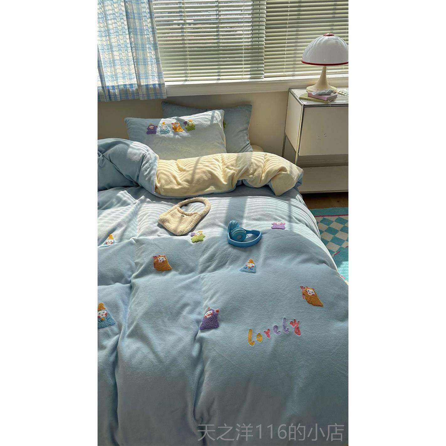 正品梨梦 可爱卡通秋件冬保暖加四厚床牛奶绒套单被套珊瑚绒床上