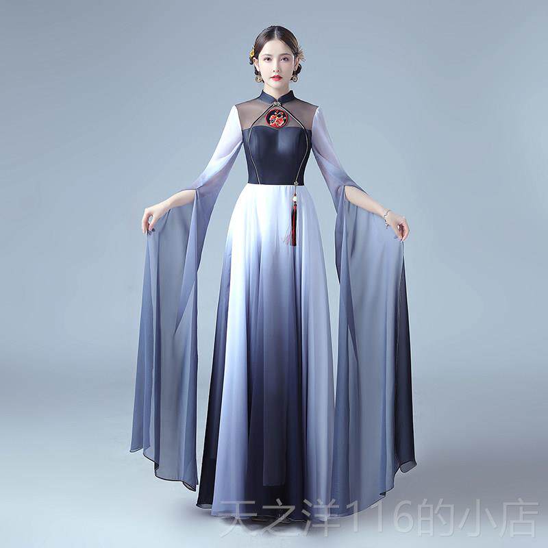 正品塔塔制术服，民乐康表演制服，女性优雅长裙，古筝表演，中典