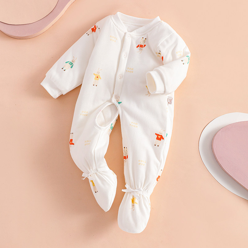 婴儿连体衣秋冬款120g新生儿棉服纯棉开档哈衣0一6月夹棉衣服冬季