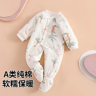小月龄宝宝初冬衣服幼儿包脚棉服开裆a类纯棉冬装婴儿夹棉连体衣