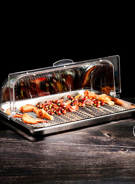 不锈钢盆带网控油架商用托盘滤水漏油盘熟食展示盘烧烤卤菜盘带盖