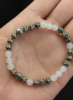 6mm白玛瑙925银十字架