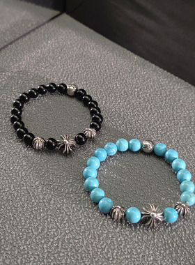 8mm黑曜石十字架925银