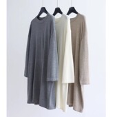 圆领宽松套头罩衫 60支桑蚕丝羊毛混纺ROW时髦中长款 针织衫 秋冬女