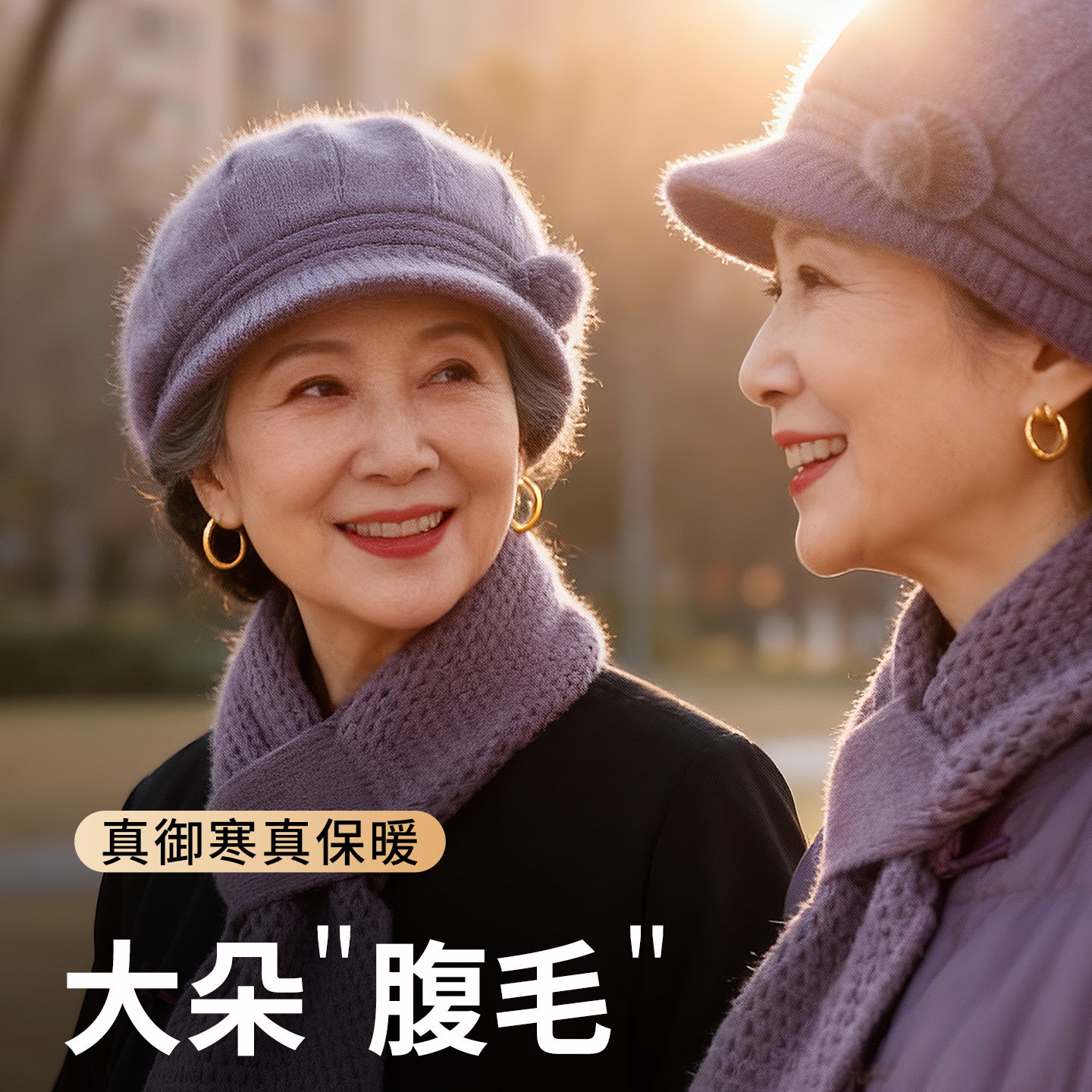 老年人妈妈帽子女奶奶冬季洋气帽檐毛线弹力针织保暖加绒老人棉帽