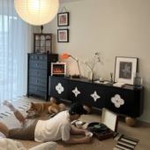 实木电视柜法式 复古黑色简约小户型客厅视听柜四叶草贝壳茶几收纳