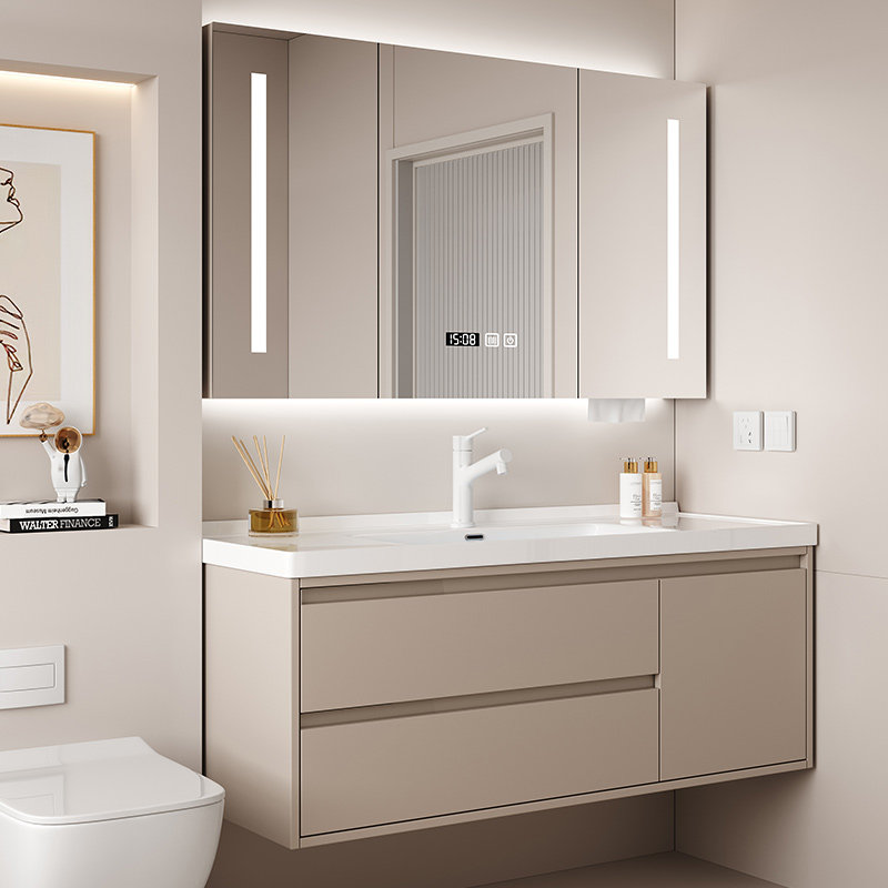 新款奶油色浴室柜陶瓷一体盆卫生间洗脸盆洗手盆柜组合洗手洗漱台,家装主材,浴室柜组合,淘宝优惠券,粉丝福利购,淘宝优惠卷