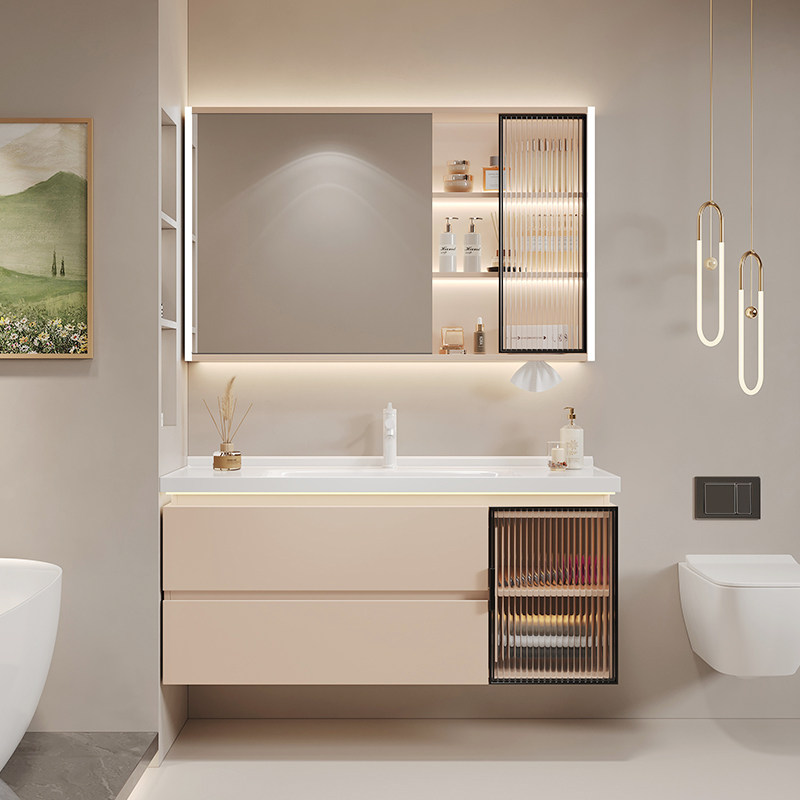 现代简约奶油风浴室柜组合陶瓷一体盆卫生间洗手盆洗脸盆柜洗漱台,家装主材,浴室柜组合,淘宝优惠券,粉丝福利购,淘宝优惠卷