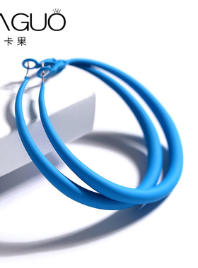 夏季夸张大耳圈耳环女蓝色圆圈银针玫红色圈圈耳坠白色大圈耳饰潮