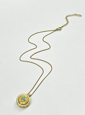 钛钢+合成立方氧化锆+石头  罗盘吊坠项链GL-ZB1536