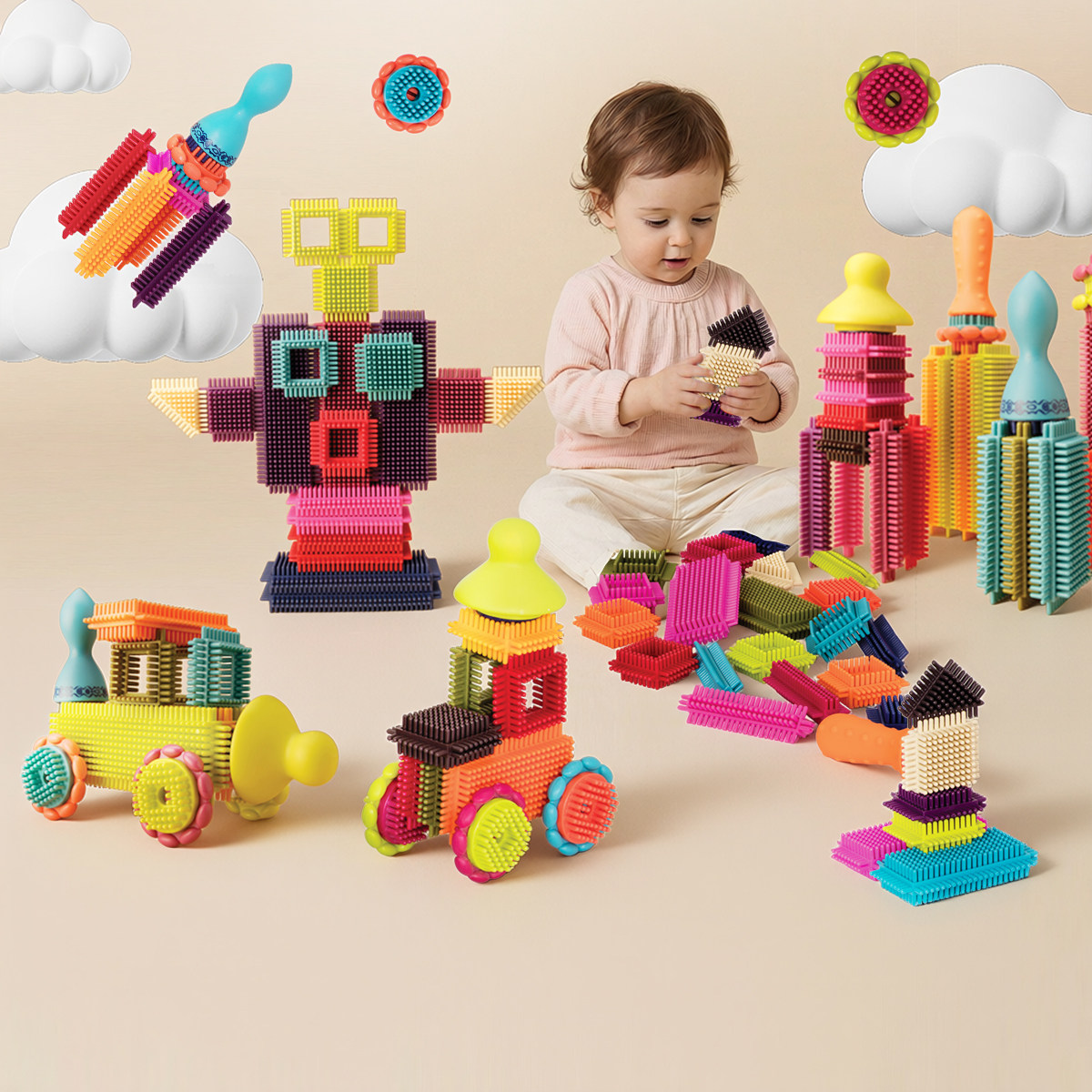 比乐btoys儿童鬃毛积木拼插拼搭大颗粒宝宝早教益智男女孩玩具2岁,玩具/童车/益智/积木/模型,普通塑料积木,淘宝优惠券,粉丝福利购,淘宝优惠卷