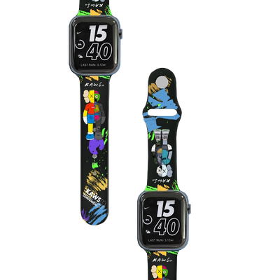 卡通印花适用apple watch7/SE手表带iwatch表带1/2/3/4/5代硅胶苹果42/44/38/40mm女series潮男S6/s7无六七代