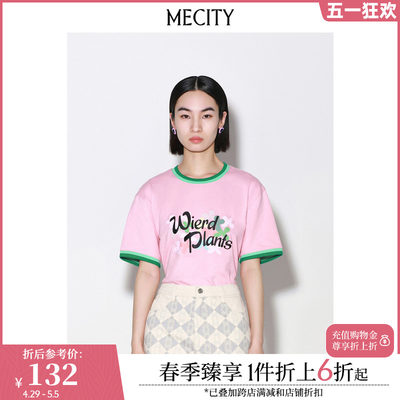 mecity女士2022春季时尚印花短袖