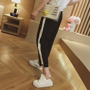 女宽松显瘦胖mm高腰运动休闲九分萝卜裤 大码 直筒裤 新款 2021春夏季