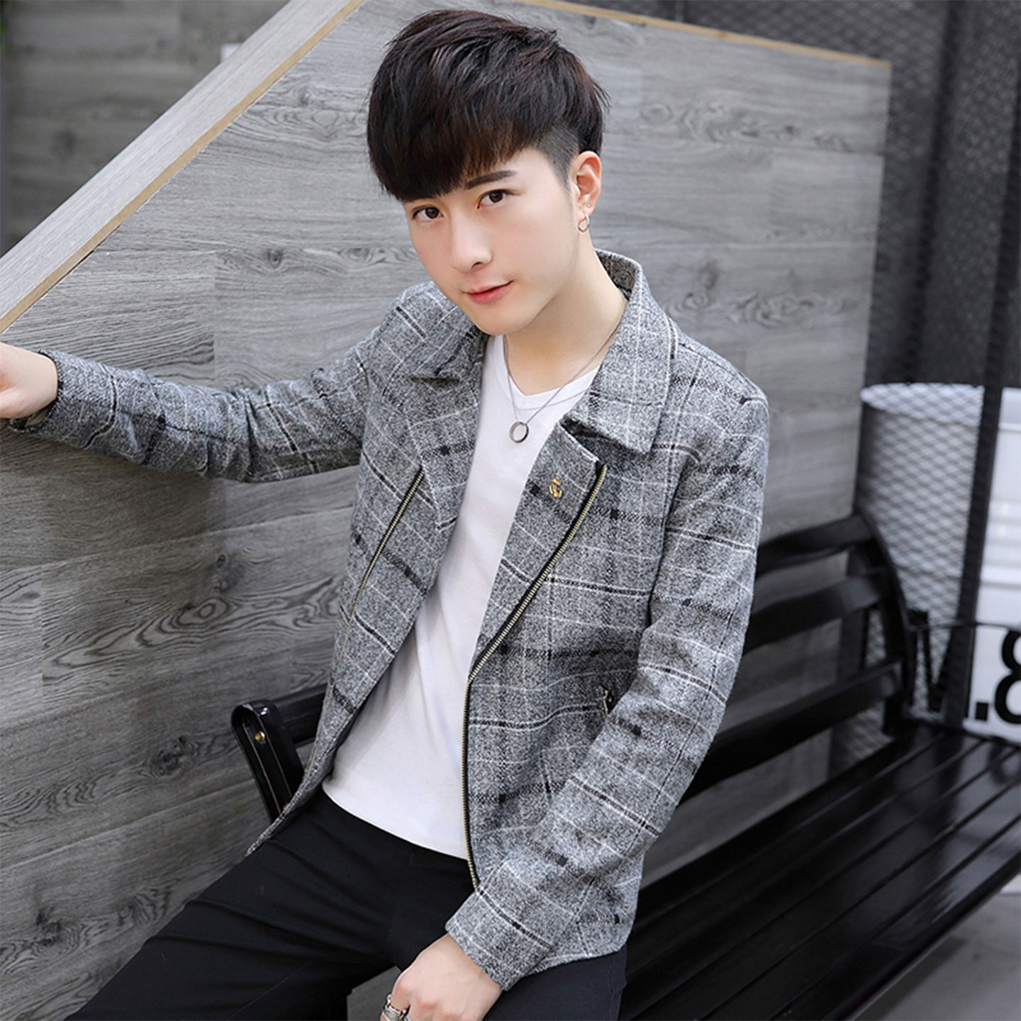 加绒夹克加厚西装领秋冬修身